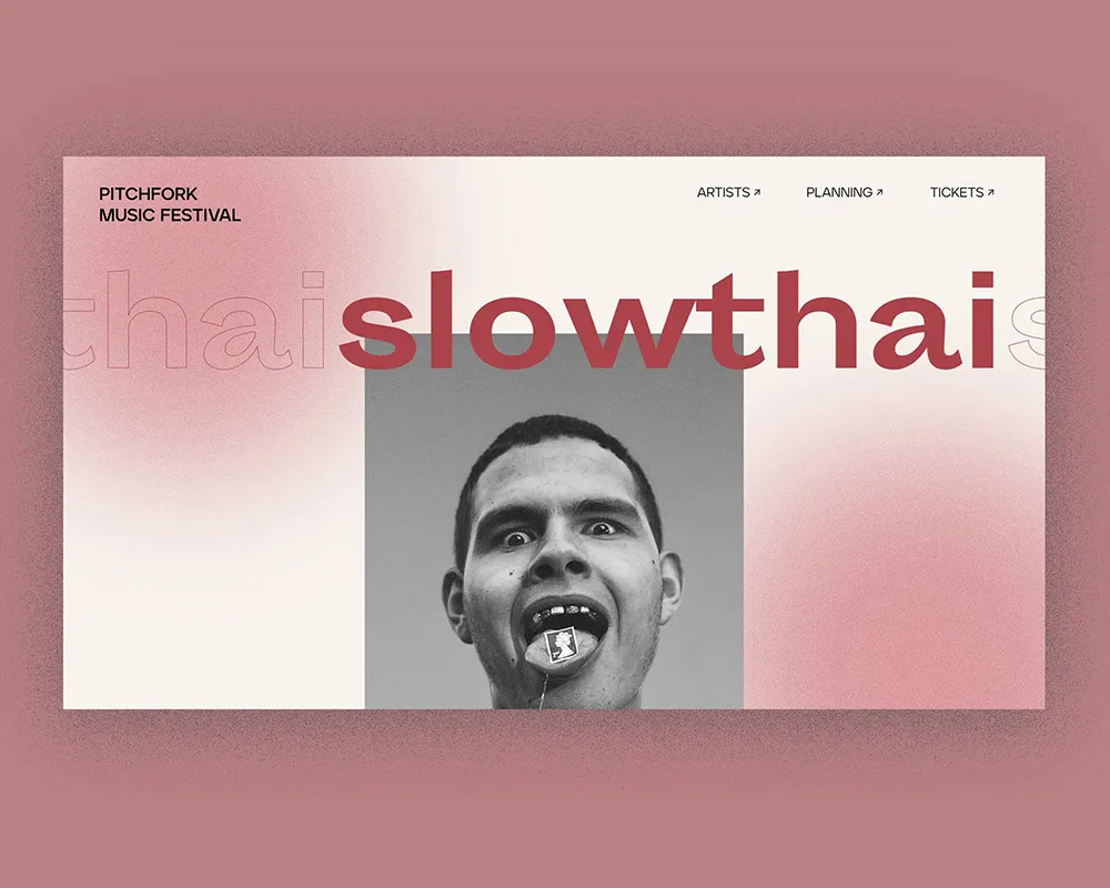 Artist page for Slowthai: his name in large red type above a black and white portrait.